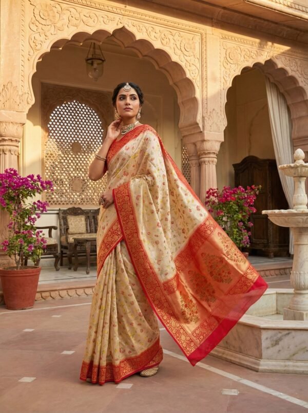 Beige Silk Digital Printed Saree