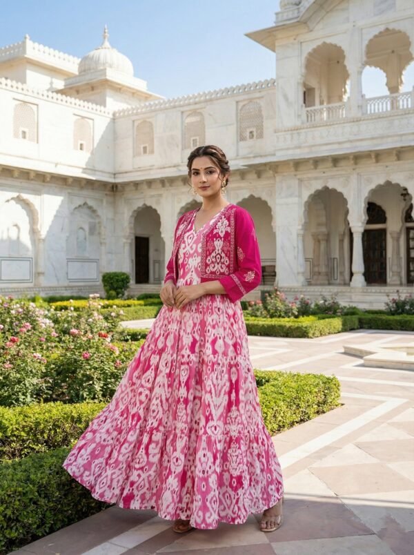 Magenta Cotton Digital Print Long Dress