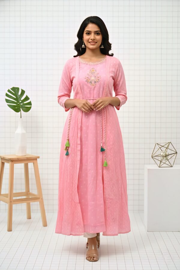 Pink Cotton Hand Thread Embroidery Dress
