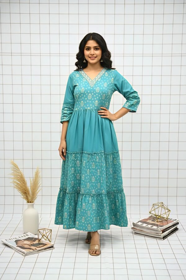 Sea Green Muslin Floral Printed Dress