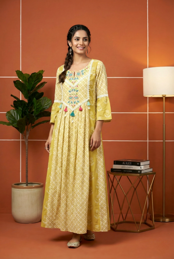 Green Muslin Hand Embroidery Dress