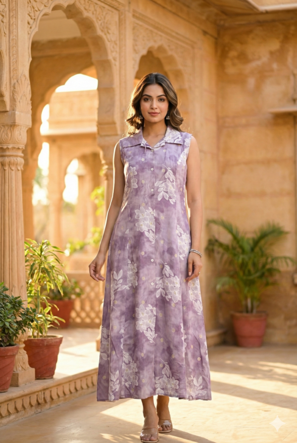 Lilac Rayon Floral Digital Printed Dress