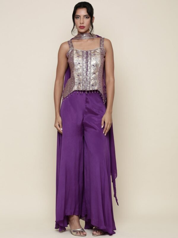 Lavender Georgette Crop top with palazzo set