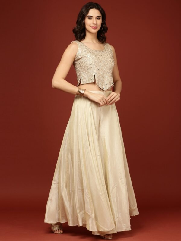 Beige Tissue Crop Top Palazzo Set