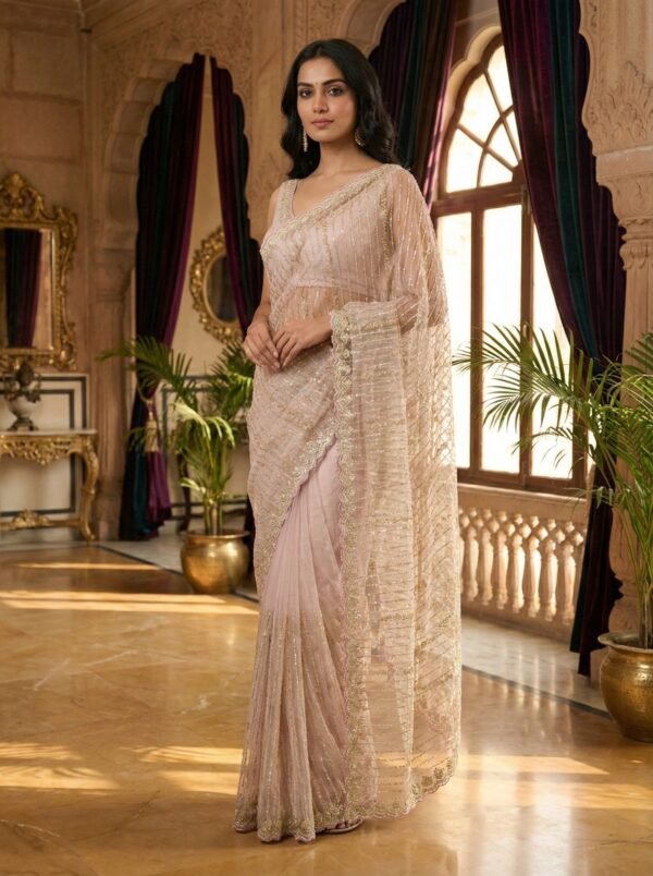 Lilac Net Heavy Hand Embroidery Saree
